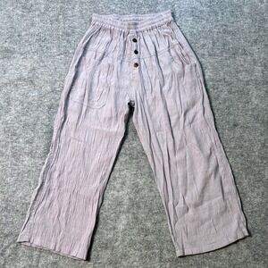 Dragonfly Womens Gray Gauze Pants M/L Button Elastic‎ Waist Casual Comfy